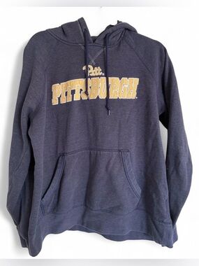 Pittsburgh College Navy Hoodie Stitched size Large Pitt unisex